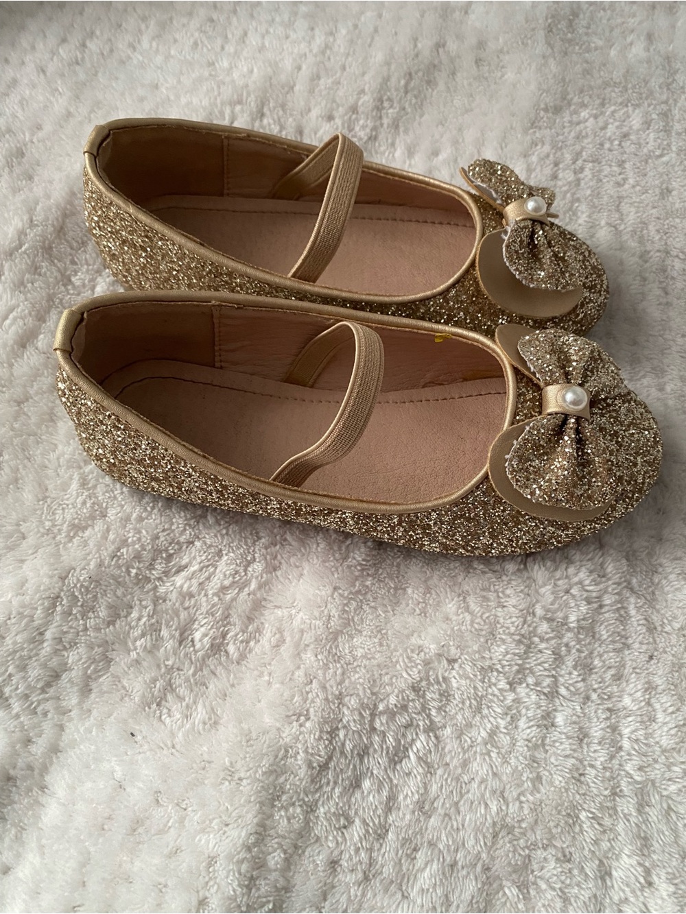 Toddler girl gold glitter bow ballet flats shoes